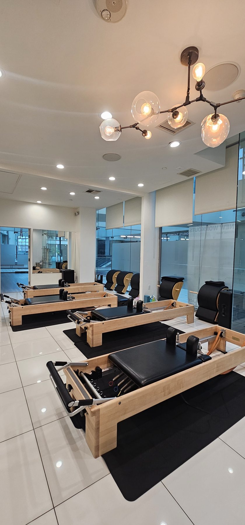 Reformer studio with chandelier